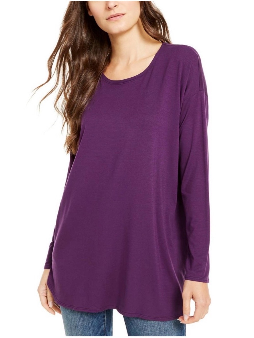 NWT Eileen Fisher Crew Neck Tunic Stretch Tencel Raisin Size M